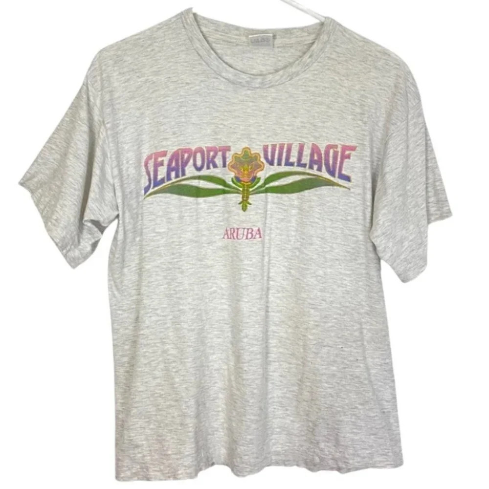 Vintage 80s Aruba Single Stitch Tshirt Women Size Large XL Gray Crewneck T-shirt